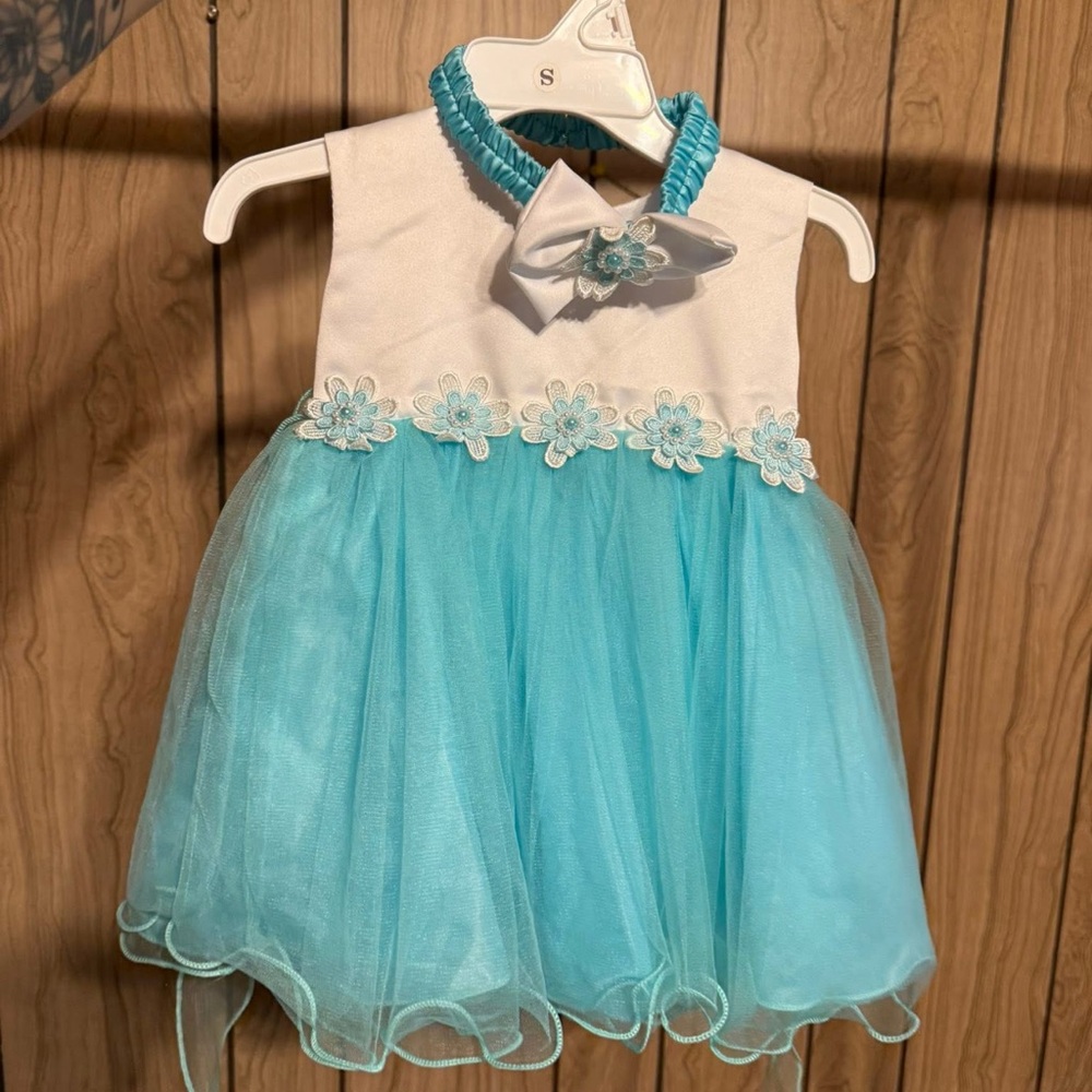 Adorable White and Blue Baby Dress